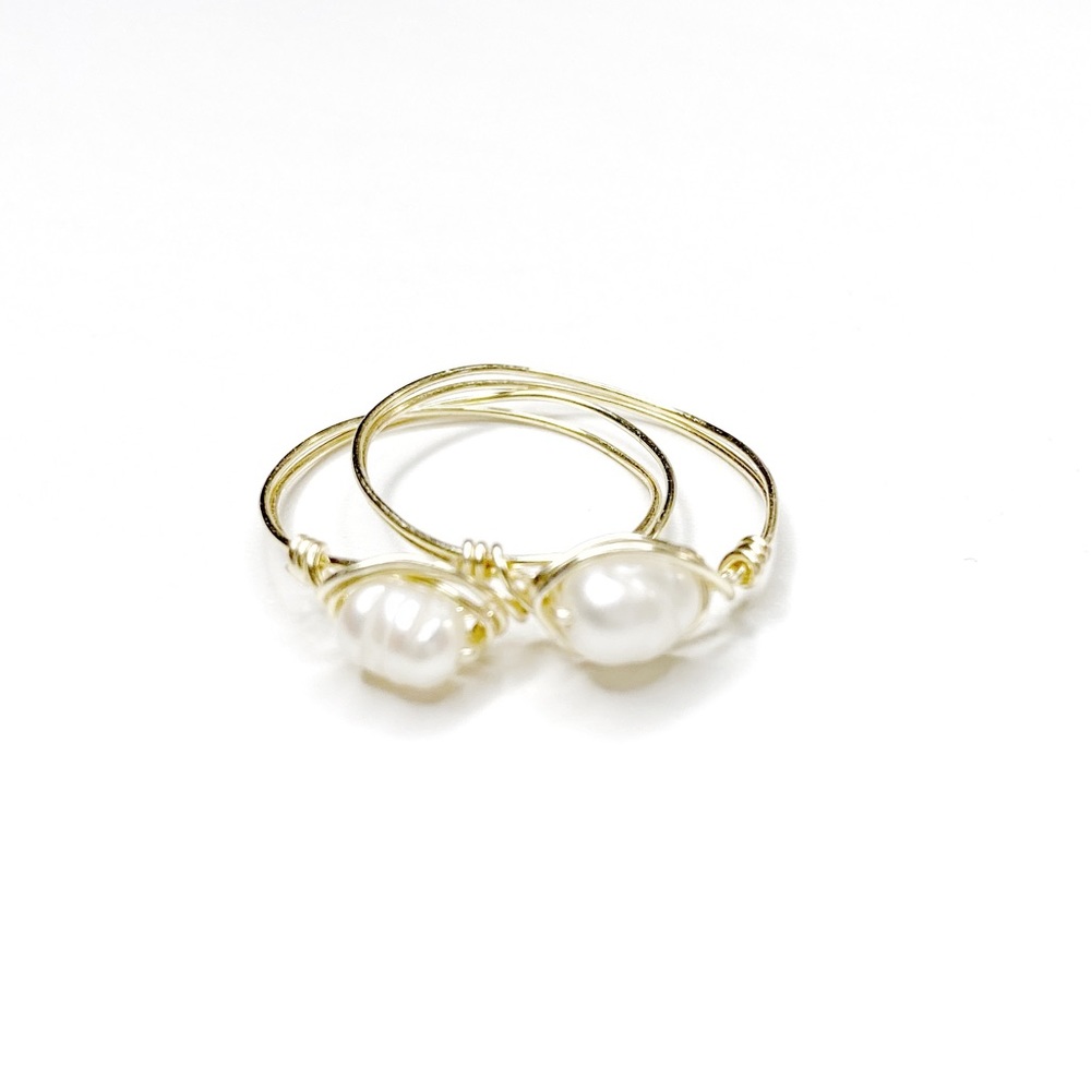 Handmade Wire Wraped Whote Fresh Water Pearl Ring